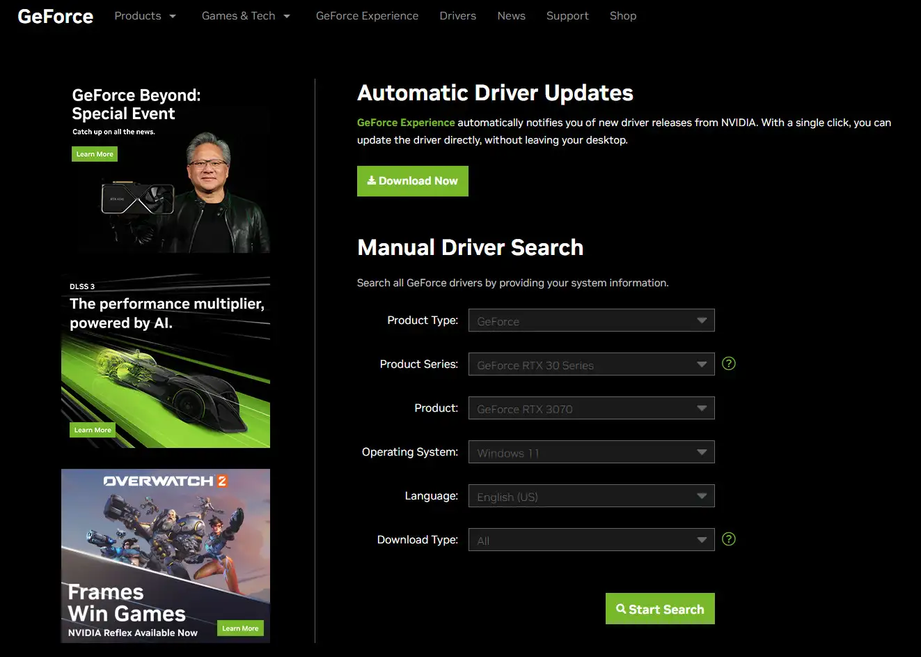 Nvidia Website - Driver Download